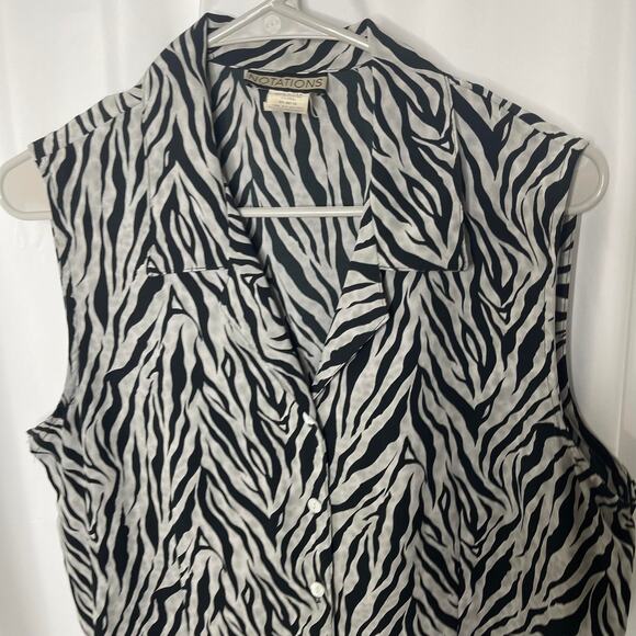 Notations women's large black white zebra print sleeveless blouse top button up - Picture 2 of 15